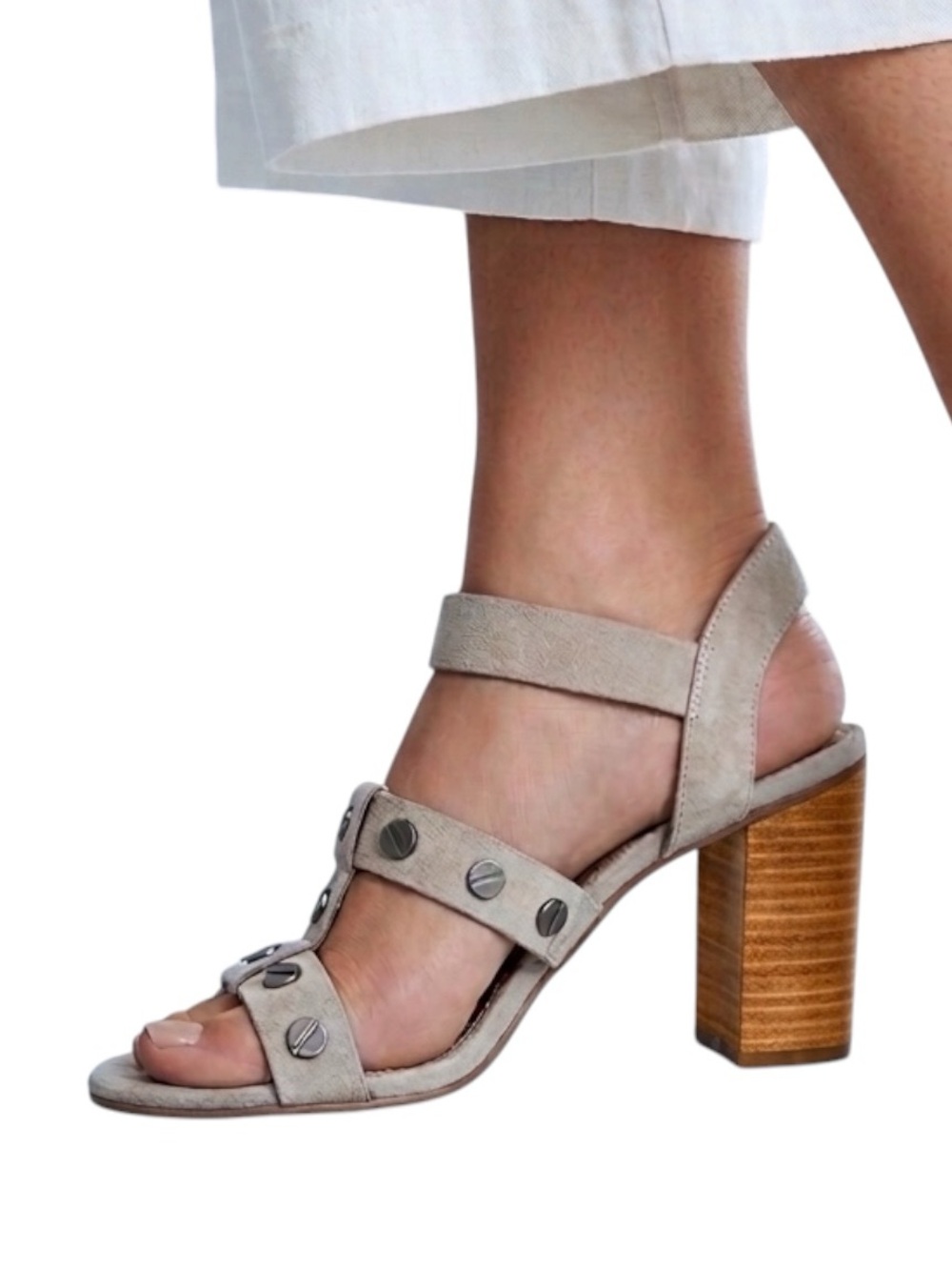 Steve Madden Melle Suede Studded Straps Block Heel Sandals Shoes Tan Size 7